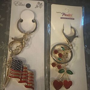 Bling Purse Charm Keyring Bundle Flag Heart Cherries